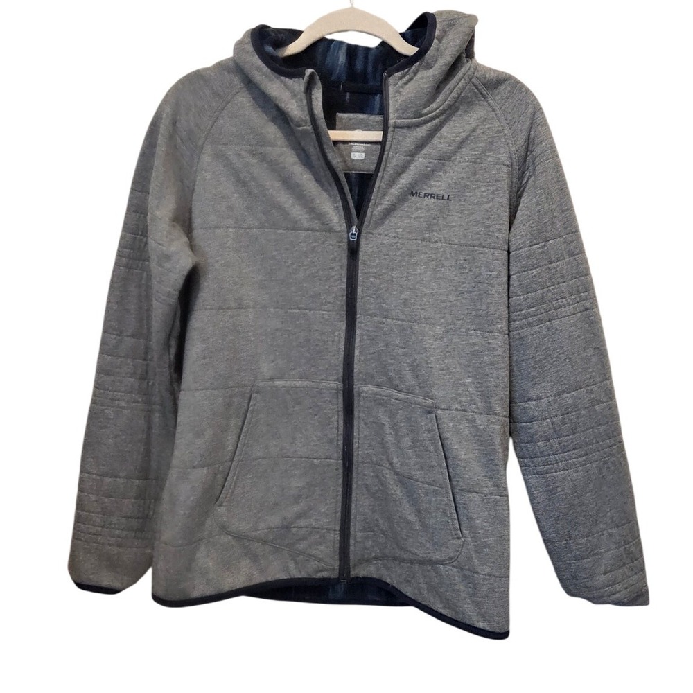Merrell Womens Full Zip Quilted Hoodie Jacket Gray Large Activewear